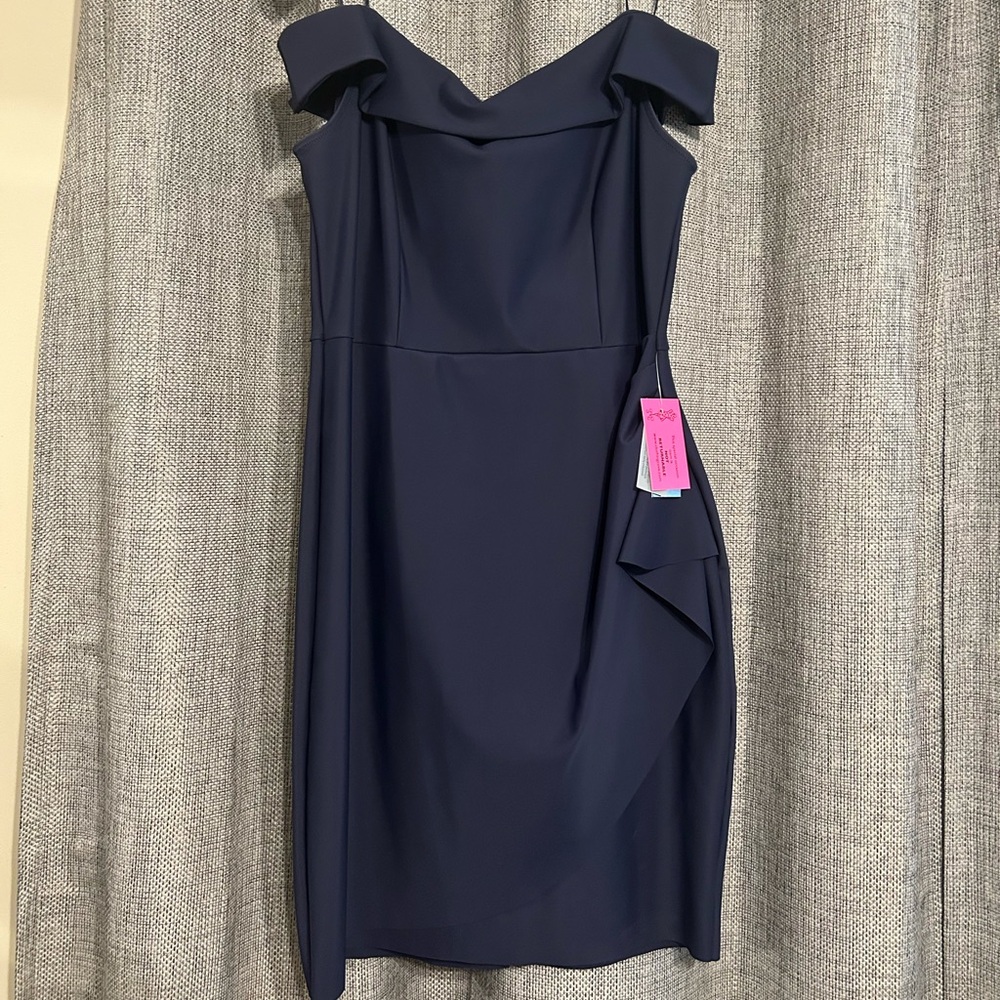 Alex Evenings Blue Off-the-Shoulder Sheath Dress Size 16 NEW WITH TAGS